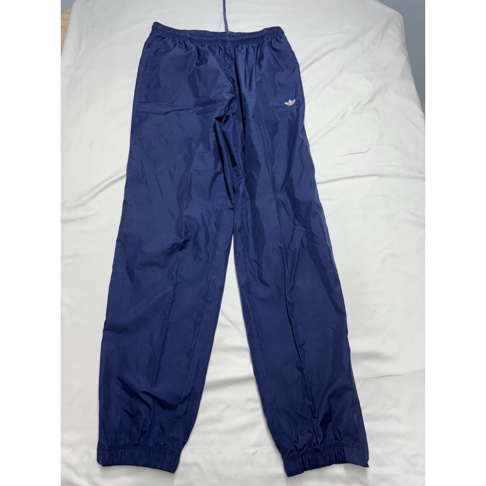 Adidas Vintage Track Pants Navy Blue Windbreaker Trefoil Logo Small 90's